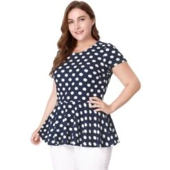 Agnes Orinda Women's Plus Size Polka Dots Fashion Workout Elegant Short Sleeves Peplum Top -Agnes Sales Store GUEST 31cf1e55 0fb2 4b45 aa33 4cae8e304df7