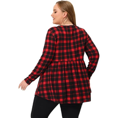 Agnes Orinda Women's Plus Size Blouse Casual Long Sleeve Plaid Babydoll Top 3 Agnes Orinda Women's Plus Size Blouse Casual Long Sleeve Plaid Babydoll Top - Image 3