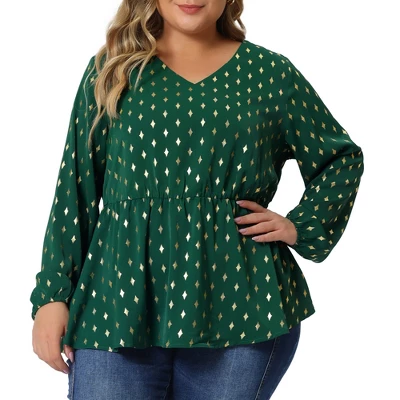 Agnes Orinda Women's Plus Size Gorgeous Gold Geometric Print Elastic Waist Blouse 5 Agnes Orinda Women's Plus Size Gorgeous Gold Geometric Print Elastic Waist Blouse - Image 5