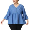 Agnes Orinda Women's Plus Size Lantern Sleeve Ruffle Peplum Babydoll Dressy Blouse