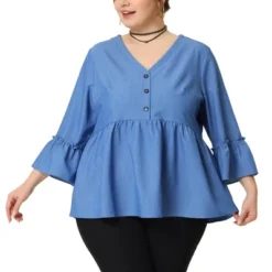 Agnes Orinda Women's Plus Size Lantern Sleeve Ruffle Peplum Babydoll Dressy Blouse