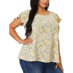 Agnes Orinda Women's Plus Size Floral Short Sleeve Casual Blouse -Agnes Sales Store GUEST 32496108 bf5e 4b64 a79f 52d5c5373df3