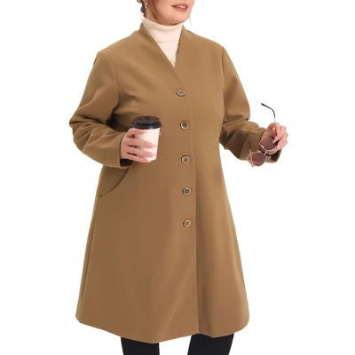 Agnes Orinda Women's Plus Size Trendy Elegant V Neck Single Breasted Long Fleece Coats 1 Agnes Orinda Women's Plus Size Trendy Elegant V Neck Single Breasted Long Fleece Coats