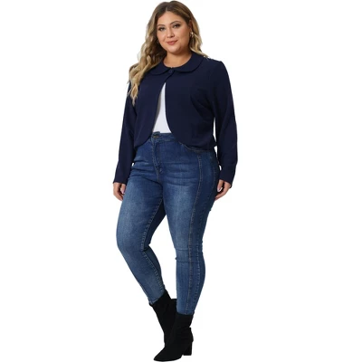 Agnes Orinda Women's Plus Size Business Office Long Sleeve Peter Pan Crop Cardigans 2 Agnes Orinda Women's Plus Size Business Office Long Sleeve Peter Pan Crop Cardigans - Image 2