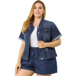 Agnes Orinda Women's Plus Size Denim Button Front Crop Short Sleeve Trucker Jean Jackets -Agnes Sales Store GUEST 339a61ba 3062 4d7e 8e3b 9812919903f1