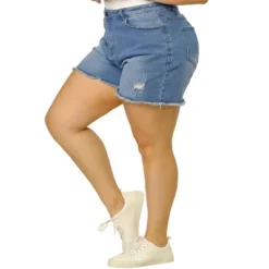 Agnes Orinda Women's Plus Size Jean High Waisted Raw Hem Stretched Distressed Denim Short -Agnes Sales Store GUEST 33a83fff 9518 4e60 a73e df978d28135a