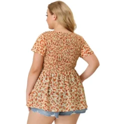 Agnes Orinda Women's Plus Size Chiffon Smock Waist Ditsy Floral Peplum Blouse -Agnes Sales Store GUEST 33de943f efa6 4c04 9689 94cbaa586f63