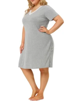 Agnes Orinda Women's Plus Size Solid Comfort Short Sleeves Nightgown