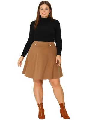 Agnes Orinda Women's Plus Size Corduroy Button Decor Elastic Waist A-Line Skirts 2 Agnes Orinda Women's Plus Size Corduroy Button Decor Elastic Waist A-Line Skirts - Image 2