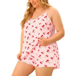 Agnes Orinda Women's Plus Size Foral Top With Elastic Waist Shorts Nightgown Set