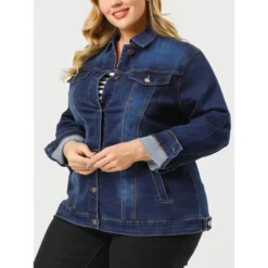 Agnes Orinda Women's Plus Size Outerwear Button Front Washed Denim Jean Jacket