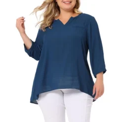 Agnes Orinda Women's Plus Size Sheer 3/4 Sleeve Flowy Split V Neck Blouse -Agnes Sales Store GUEST 3429b8be 78df 4053 a85c 43e7d0adc5a0