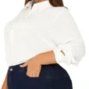 Agnes Orinda Women Plus Size Swiss Dots Button Down Collar Long Sleeve Blouses
