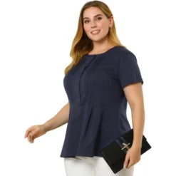 Agnes Orinda Women's Plus Size Pintuck Half Placket Button Front Peplum Blouses -Agnes Sales Store GUEST 345b685f 4506 45ec ae57 0f19baade4f8
