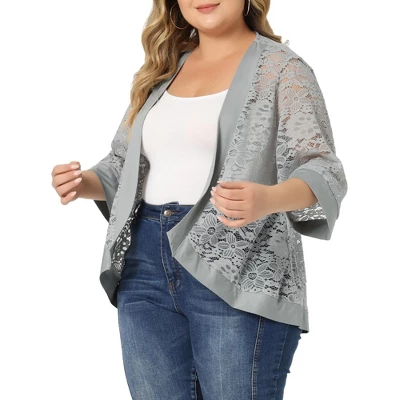 Agnes Orinda Women's Plus Size Elegant Open Front 3/4 Sleeve Lace Lightweight Tunic Cardigans 13 Agnes Orinda Women's Plus Size Elegant Open Front 3/4 Sleeve Lace Lightweight Tunic Cardigans - Image 13