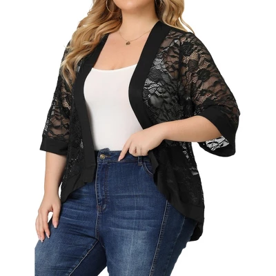 Agnes Orinda Women's Plus Size Elegant Open Front 3/4 Sleeve Lace Lightweight Tunic Cardigans 6 Agnes Orinda Women's Plus Size Elegant Open Front 3/4 Sleeve Lace Lightweight Tunic Cardigans - Image 6
