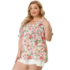 Agnes Orinda Women's Plus Size V Neck Ruffle Sleeve Floral Blouse 9 Agnes Orinda Women's Plus Size V Neck Ruffle Sleeve Floral Blouse -Agnes Sales Store GUEST 34b17366 5e89 40cd 8716 c274536f0793