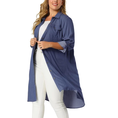 Agnes Orinda Women's Plus Size Chambray Shirt Long Sleeve Chest Pocket Denim Jacket 1 Agnes Orinda Women's Plus Size Chambray Shirt Long Sleeve Chest Pocket Denim Jacket