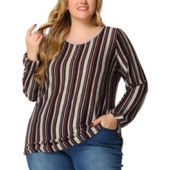 Agnes Orinda Women's Plus Size Colorful Elastic Cuff Long Sleeve Stripe Top -Agnes Sales Store GUEST 352ef3d1 e553 4df1 85ac 1ffdabec74b4