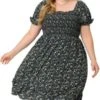 Agnes Orinda Plus Size Dress For Women Flared Flowy Smock Ruffle Sleeve Floral Dresses