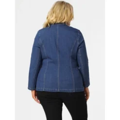 Agnes Orinda Women's Plus Size Denim Notched Lapel Color Block Stretch Blazer -Agnes Sales Store GUEST 35ce1ae9 1aa7 4e3d b3d1 ff7dff213eef
