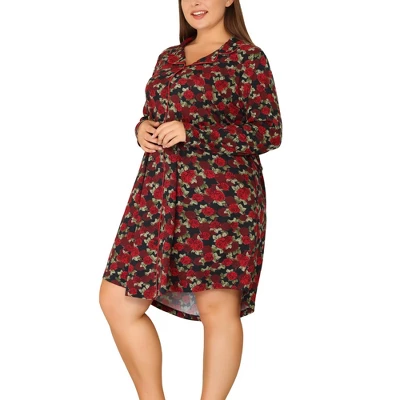 Agnes Orinda Women's Plus Size Floral Notched Lapel Button Up Nightgown 5 Agnes Orinda Women's Plus Size Floral Notched Lapel Button Up Nightgown - Image 5