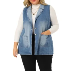 Agnes Orinda Women's Plus Size Denim Relax Notched Lapel Jacket Vest -Agnes Sales Store GUEST 36bfcf58 9c6c 4c90 b675 18940bd9cc16