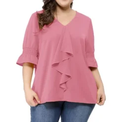 Agnes Orinda Women' S Plus Size V Neck Ruffle Smocked Sleeve Blouses -Agnes Sales Store GUEST 36cd3178 bde0 4bd9 8182 58e4f9a14619