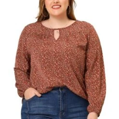 Agnes Orinda Women's Plus Size Chiffon Keyhole Long Sleeve Floral Top -Agnes Sales Store GUEST 36d04e9f ec7e 42da 9bc1 c1736c01d9ba
