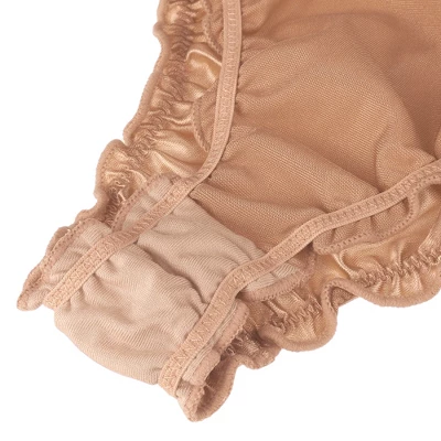 Agnes Orinda Women Plus Mid-Rise Frill Trim Elastic Waist Satin Bikini Champagne Large 2 Agnes Orinda Women Plus Mid-Rise Frill Trim Elastic Waist Satin Bikini Champagne Large - Image 2