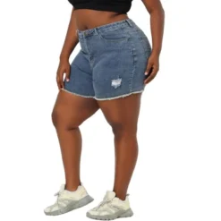 Agnes Orinda Women's Plus Size Jean High Waisted Raw Hem Stretched Distressed Denim Short -Agnes Sales Store GUEST 373bcb15 5b6c 4c0a ac4f ca0a16f53532