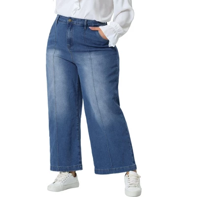 Agnes Orinda Women's Plus Size Wide Leg Baggy Washed Stretch With Pockets Denim Ankle Jeans 1 Agnes Orinda Women's Plus Size Wide Leg Baggy Washed Stretch With Pockets Denim Ankle Jeans