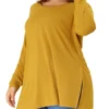 Agnes Orinda Women's Plus Size Plain Casual Split Side Long Sleeve Top