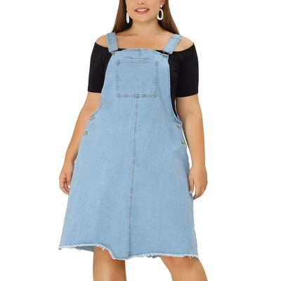Agnes Orinda Women's Plus Size Overall Frayed Adjustable Strap Denim Suspender Shift Dress 8 Agnes Orinda Women's Plus Size Overall Frayed Adjustable Strap Denim Suspender Shift Dress - Image 8