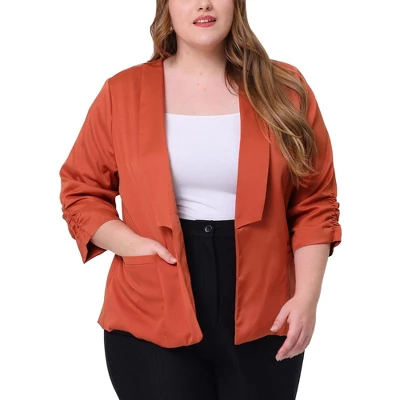Agnes Orinda Women's Plus Size Fashion Formal With 3/4 Pleated Sleeves And Shawl Collar Blazers 8 Agnes Orinda Women's Plus Size Fashion Formal With 3/4 Pleated Sleeves And Shawl Collar Blazers - Image 8