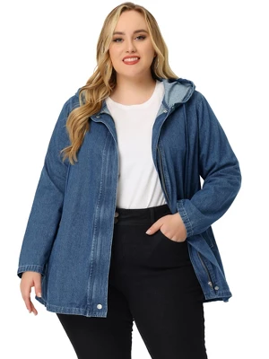 Agnes Orinda Women's Plus Size Layered Drawstring Hood Utility With Pockets Jean Jackets 2 Agnes Orinda Women's Plus Size Layered Drawstring Hood Utility With Pockets Jean Jackets - Image 2