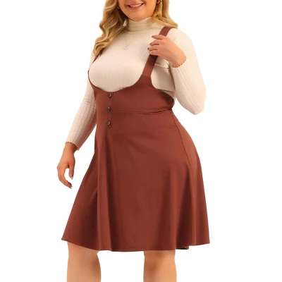 Agnes Orinda Women's Plus Size Suspender Detachable Strap A-Line Basic High Waist Overall Dress 6 Agnes Orinda Women's Plus Size Suspender Detachable Strap A-Line Basic High Waist Overall Dress - Image 6