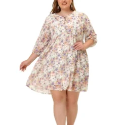 Agnes Orinda Women's Plus Size 3/4 Sleeves Babydoll Floral Flare Reteo Dress -Agnes Sales Store GUEST 39941041 9b17 45bf 9e02 29b408496dbb