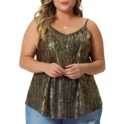 Agnes Orinda Women's Plus Size Spaghetti Strap Glitter Metallic Concert Outfits V Neck Camisoles
