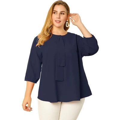 Agnes Orinda Women's Plus Size Work Round Neck Ruffle Chiffon Blouse Top 8 Agnes Orinda Women's Plus Size Work Round Neck Ruffle Chiffon Blouse Top - Image 8