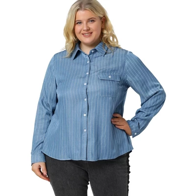 Agnes Orinda Women's Plus Size Denim Long Sleeve Chest Pocket Work Shirt 11 Agnes Orinda Women's Plus Size Denim Long Sleeve Chest Pocket Work Shirt - Image 11