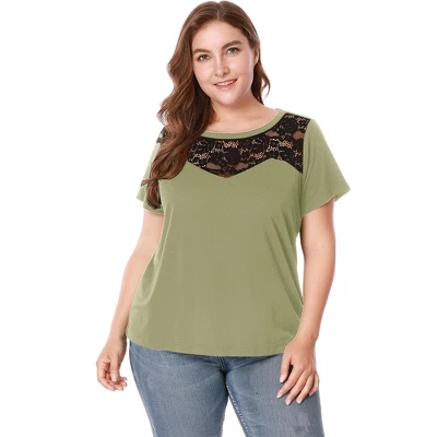 Agnes Orinda Women's Plus Size Lace Insert Short Sleeves Round Neck T-shirts 8 Agnes Orinda Women's Plus Size Lace Insert Short Sleeves Round Neck T-shirts - Image 8