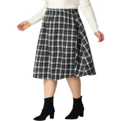 Agnes Orinda Women's Plus Size Velvet Plaid A-Line Elastic Waist Flare Skirts -Agnes Sales Store GUEST 3a30a1e7 5d3e 4e4e 8c3c fd96dd734053