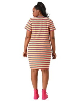 Agnes Orinda Women's Plus Size Rainbow Striped Curvy Fit Shirtdress -Agnes Sales Store GUEST 3a424576 5e13 4355 819a 573b3edca276