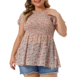 Agnes Orinda Women's Plus Size Chiffon Smock Waist Ditsy Floral Peplum Blouse -Agnes Sales Store GUEST 3a44b2ae 9501 42a0 a0e4 fcbdb03a507e
