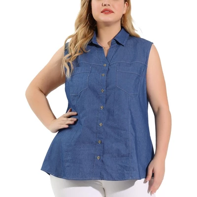 Agnes Orinda Plus Size Summer Tops For Women Sleeveless Button Down Work Shirts Chambray Blouses 2023 6 Agnes Orinda Plus Size Summer Tops For Women Sleeveless Button Down Work Shirts Chambray Blouses 2023 - Image 6