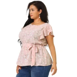 Agnes Orinda Women's Plus Size Blouse Floral Tie Waist Flare Sleeve Top -Agnes Sales Store GUEST 3a9acec7 bca3 40d2 9468 e1b824062ff2