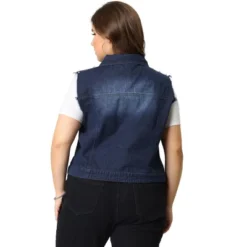 Agnes Orinda Women's Plus Jean Vest Chest Pockets Frayed Hem Single Breasted Denim Vest With Rivets -Agnes Sales Store GUEST 3aa29458 205a 4d49 84bc b4169f3742c0