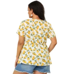 Agnes Orinda Women's Plus Size Blouse Casual V Neck Lemon Floral Peplum Top -Agnes Sales Store GUEST 3b843e47 f228 47ca 828e 8339ccce7d15