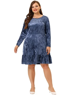 Agnes Orinda Women's Plus Size Velvet Ruffle Hem Party Dress 2 Agnes Orinda Women's Plus Size Velvet Ruffle Hem Party Dress - Image 2